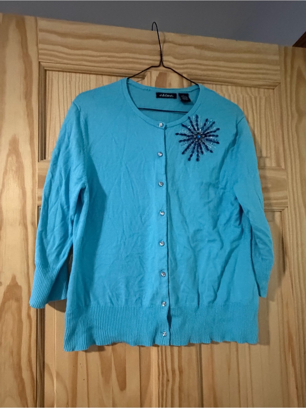 Chime Button Down Cardigan Beaded Turquise Blue Women's Large